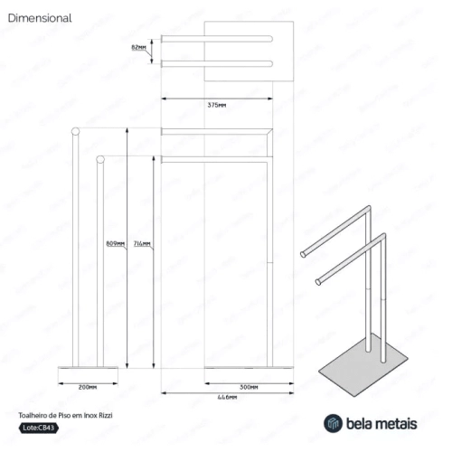 Toalheiro de Piso em Inox (Rizzi Dourado Fosco) Produto Toalheiro de Piso em Inox (Rizzi Dourado Fosco)