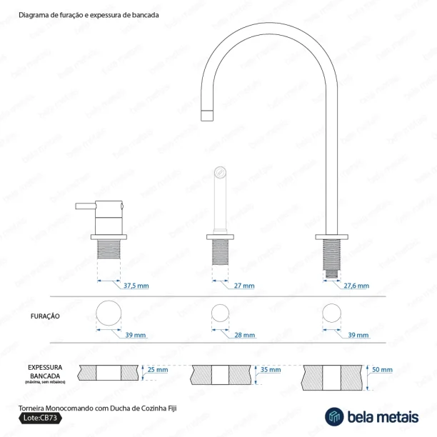 Torneira Monocomando com Ducha de Cozinha (Fiji Escovada) - Outlet Produto Torneira Monocomando com Ducha de Cozinha (Fiji Escovada) - Outlet
