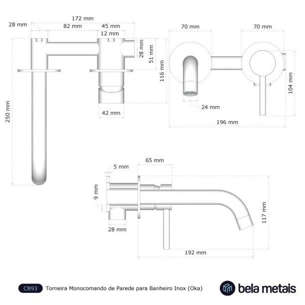 Produto Torneira Monocomando de Parede para Banheiro Inox (Oka Ouro Fosca) - Outlet