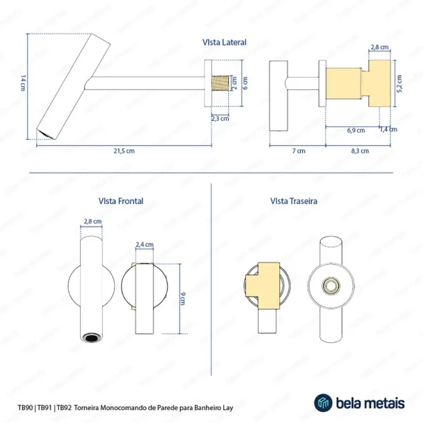 Torneira Monocomando de Parede para Banheiro (Lay Níquel Fosca) - Outlet Produto Torneira Monocomando de Parede para Banheiro (Lay Níquel Fosca) - Outlet