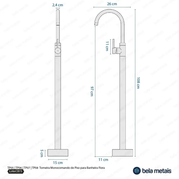 Torneira Monocomando de Piso para Banheira (Fiora Dourada) - Outlet Produto Torneira Monocomando de Piso para Banheira (Fiora Dourada) - Outlet