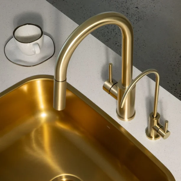 Produto Torneira Monocomando Gourmet de Cozinha Inox (Maldivas Dourada Fosca) - Outlet