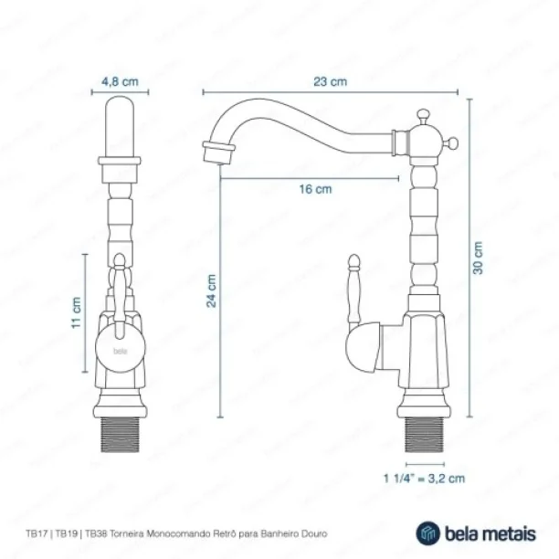 Torneira Monocomando Retrô Alta para Banheiro (Douro Dourada Fosca) - Outlet Produto Torneira Monocomando Retrô Alta para Banheiro (Douro Dourada Fosca) - Outlet