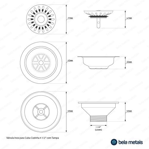 Válvula Inox para Cuba Cozinha 4 1/2" com Tampa (Cinza Fosca) - Outlet Produto Válvula Inox para Cuba Cozinha 4 1/2" com Tampa (Cinza Fosca) - Outlet