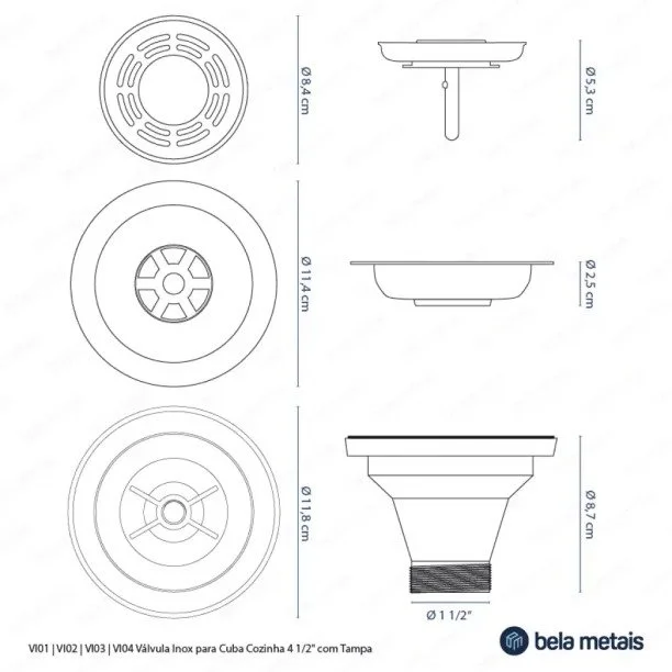 Válvula Inox para Cuba Cozinha 4 1/2" com Tampa (Escovada) - Outlet Produto Válvula Inox para Cuba Cozinha 4 1/2" com Tampa (Escovada) - Outlet