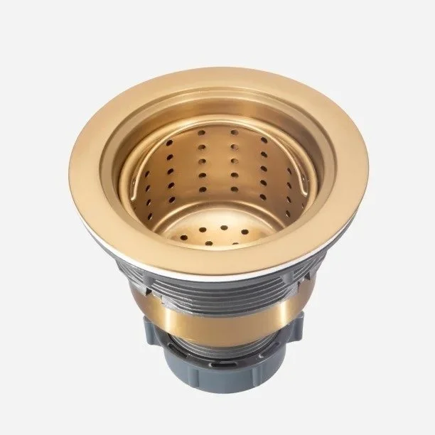 Produto Válvula Inox para Cuba Fazenda 4 1/2" Tampa e Cesto (Dourada Fosca) - Outlet
