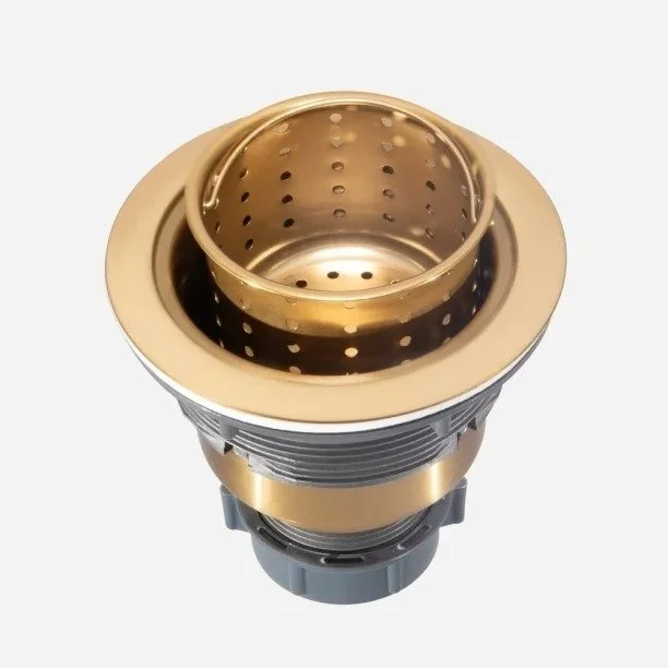 Produto Válvula Inox para Cuba Fazenda 4 1/2" Tampa e Cesto (Dourada Fosca) - Outlet