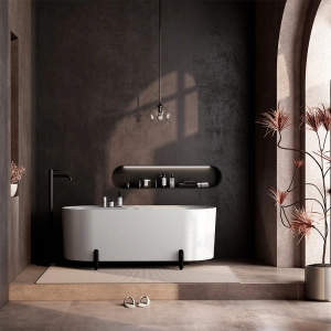 Banheira de Imersão 150cm Mainz Branca com Pés Preto Fosco