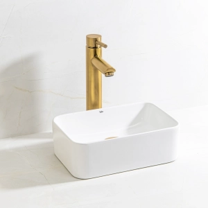 Torneira Monocomando Alta para Banheiro Inox (Lis Dourada Fosca)