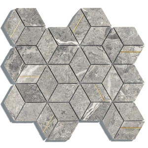 Pastilhas de Pedra Cubo (M&aacute;rmore Ocean Grey e Dourado)