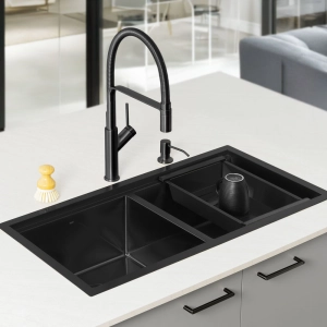 Cuba Dupla Workstation de Cozinha Inox 82x41 cm (Kobe Preta Fosca)