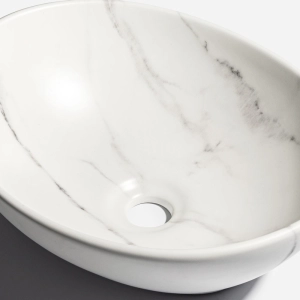 Cuba de Banheiro Lou&ccedil;a Apoio Oval 41 cm (Bari M&aacute;rmore Calacata)