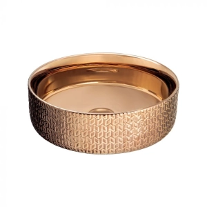 Cuba de Banheiro Lou&ccedil;a Apoio Redonda 36 cm (Porto Ros&eacute; Gold Met&aacute;lica) - Outlet