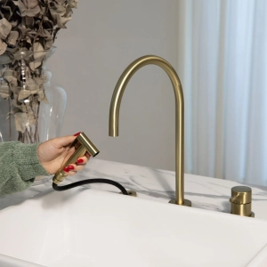 Torneira Monocomando com Ducha de Cozinha Inox (Fiji Dourada Fosca)