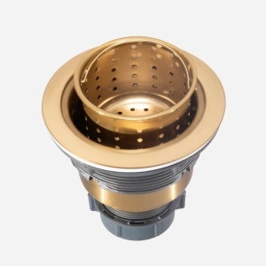 V&aacute;lvula Inox para Cuba Fazenda 4 1/2" Tampa e Cesto (Dourada Fosca)