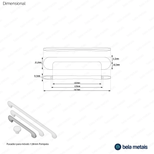 Puxador para M&oacute;vel Al&ccedil;a Sobrepor 128 mm Zamac (Pompeia Ros&eacute; Gold)