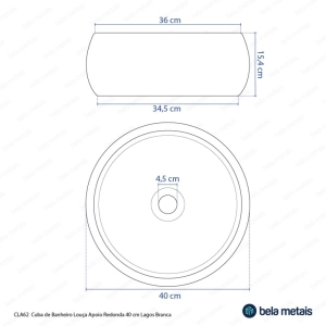 Cuba de Banheiro Lou&ccedil;a Apoio Redonda 40 cm (Lagos Branca)