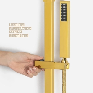 Ducha Coluna de Inox Quadrada 25 cm (Dourada)