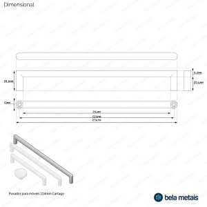 Puxador para Móvel Alça Sobrepor 224 mm Zamac (Cartago Escovado)