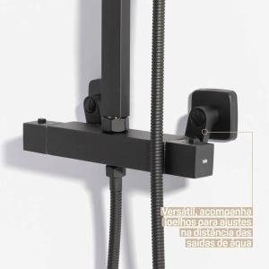 Ducha Coluna de Inox Quadrada 25 cm (Preta Fosca)