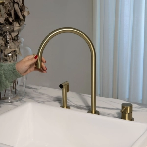 Torneira Monocomando com Ducha de Cozinha Inox (Fiji Dourada Fosca)