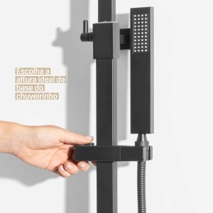 Ducha Coluna de Inox Quadrada 25 cm (Preta Fosca)