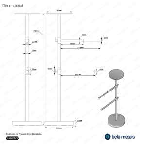 Toalheiro de Piso em Inox (Donatello Preto Fosco)