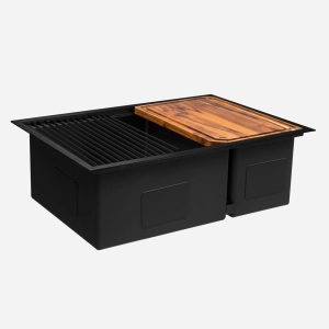 Kit Cuba Dupla Workstation Inox com Acess&oacute;rios (Kai Preta Fosca)