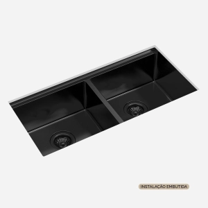 Cuba Dupla Workstation de Cozinha Inox 82x41 cm (Kobe Preta Fosca)