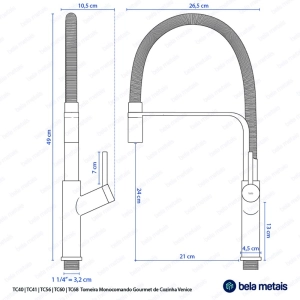 Torneira Monocomando Gourmet de Cozinha (Venice Preta Fosca)