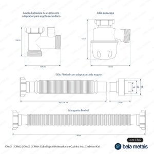 Cuba Dupla de Cozinha Inox Retangular 73x50 cm (Kai Escovada)