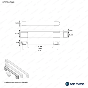 Puxador para M&oacute;vel Al&ccedil;a Sobrepor 128 mm Zamac (Memphis Escovado)
