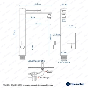 Torneira Monocomando Giratória de Filtro (Ibiza Preta Fosca)