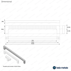 Puxador para Móvel Alça Sobrepor 192 mm Zamac (Petra Ouro Fosco)