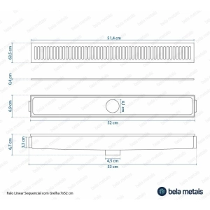 Ralo Linear Sequencial com Grelha 7x52 cm (Cromado)