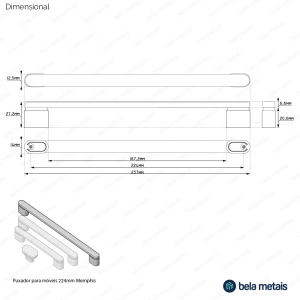 Puxador para M&oacute;vel Al&ccedil;a Sobrepor 224 mm Zamac (Memphis Escovado)