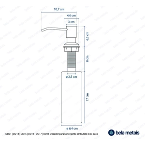 Dosador para Detergente Embutido Inox 500 ml (Basic Ros&eacute; Gold Fosco)