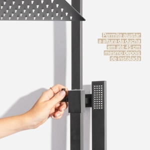 Ducha Coluna de Inox Quadrada 25 cm (Preta Fosca)