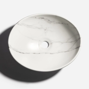 Cuba de Banheiro Lou&ccedil;a Apoio Oval 41 cm (Bari M&aacute;rmore Calacata)