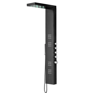 Ducha Vertical com Hidro Cascata e Led Square (Inox Preta Fosca)