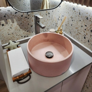 Cuba de Banheiro Concreto Apoio Redonda 35 cm (Small Rosé)