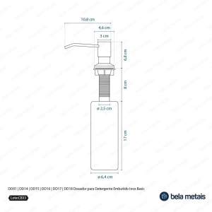Dosador para Detergente Embutido Inox 500 ml (Basic Cromado)
