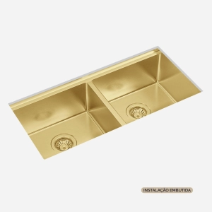 Cuba Dupla Workstation de Cozinha Inox 82x41 cm (Kobe Ouro Fosca)