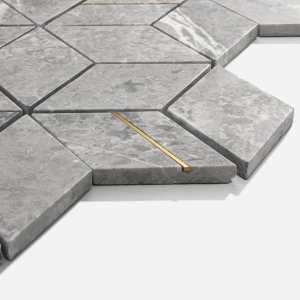 Pastilhas de Pedra Cubo (M&aacute;rmore Ocean Grey e Dourado)