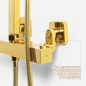Ducha Coluna de Inox Quadrada 25 cm (Dourada)