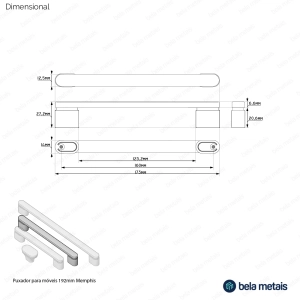 Puxador para Móvel Alça Sobrepor 160 mm Zamac (Memphis Preto Fosco)