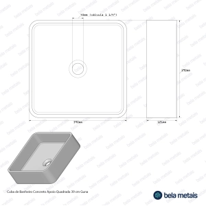 Cuba de Banheiro Concreto Apoio Quadrada 39 cm (Guna Musgo) - Outlet