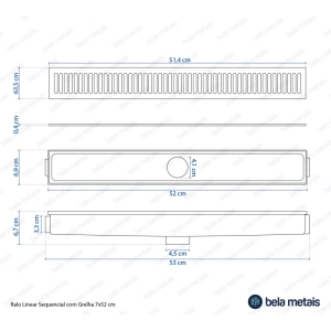 Ralo Linear Sequencial com Grelha 7x52 cm (Bege)