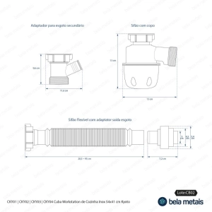 Cuba Workstation de Cozinha Inox Retangular 54x41 cm (Kyoto Escovada)
