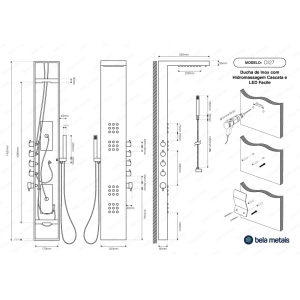 Ducha Vertical com Hidro Cascata e Led Square (Inox Preta Fosca) - Outlet